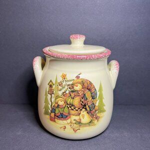 VTG Commodities Ceramic Snowman Family Double Handle Christmas Canister w/ Lid